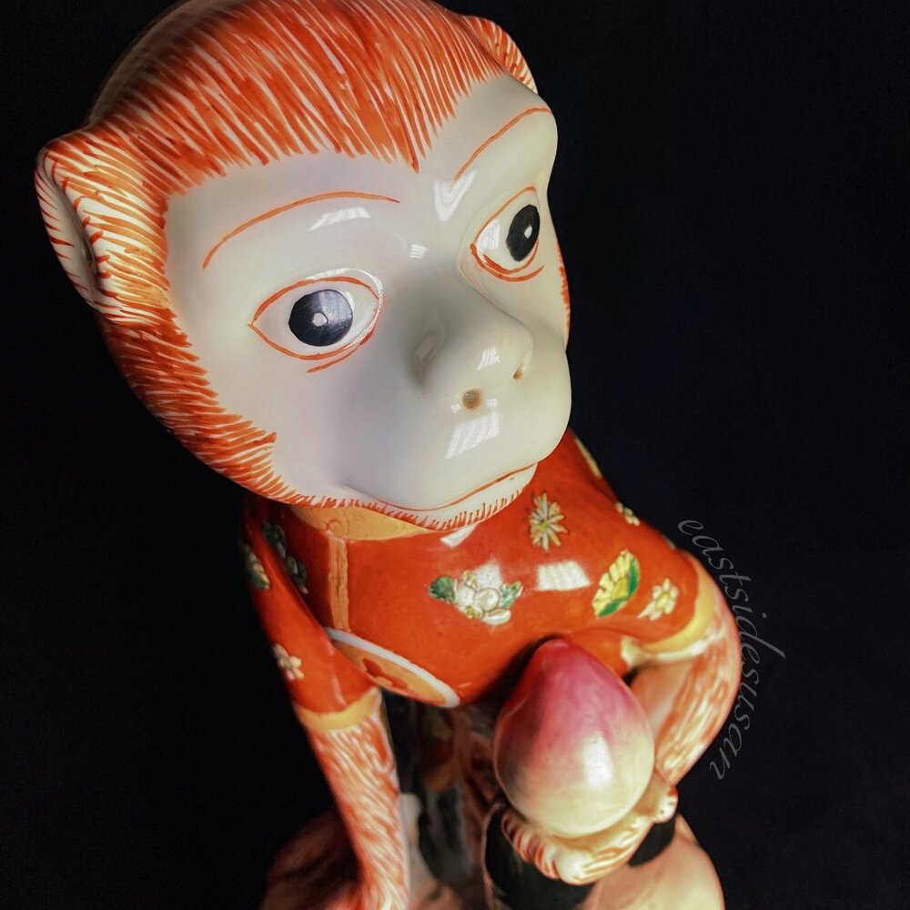 VTG Chinoiserie Andrea By Sadek Porcelain Monkey with Peach - Signed